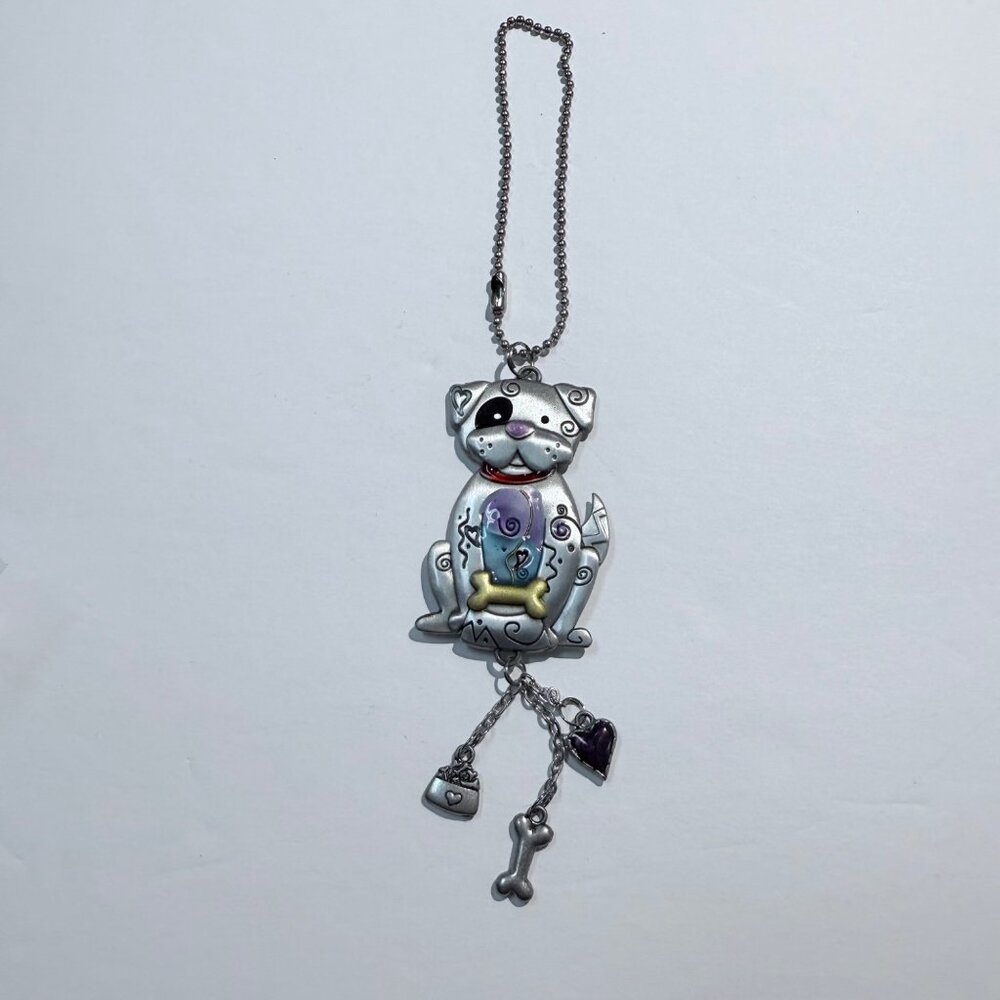 Vintage Ganz Dog Pewter Keychain with Charms Heart Bone Bowl